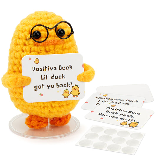 LotFancy Positive Crochet Animals, Emotional Support Crochet Duck Stuffed Animals with Positive Cards, Brithday Inspirational Gifts for Women Men Teens
