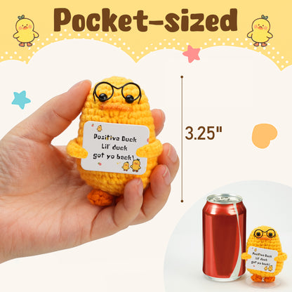 LotFancy Positive Crochet Animals, Emotional Support Crochet Duck Stuffed Animals with Positive Cards, Brithday Inspirational Gifts for Women Men Teens