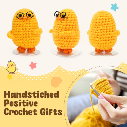 LotFancy Positive Crochet Animals, Emotional Support Crochet Duck Stuffed Animals with Positive Cards, Brithday Inspirational Gifts for Women Men Teens
