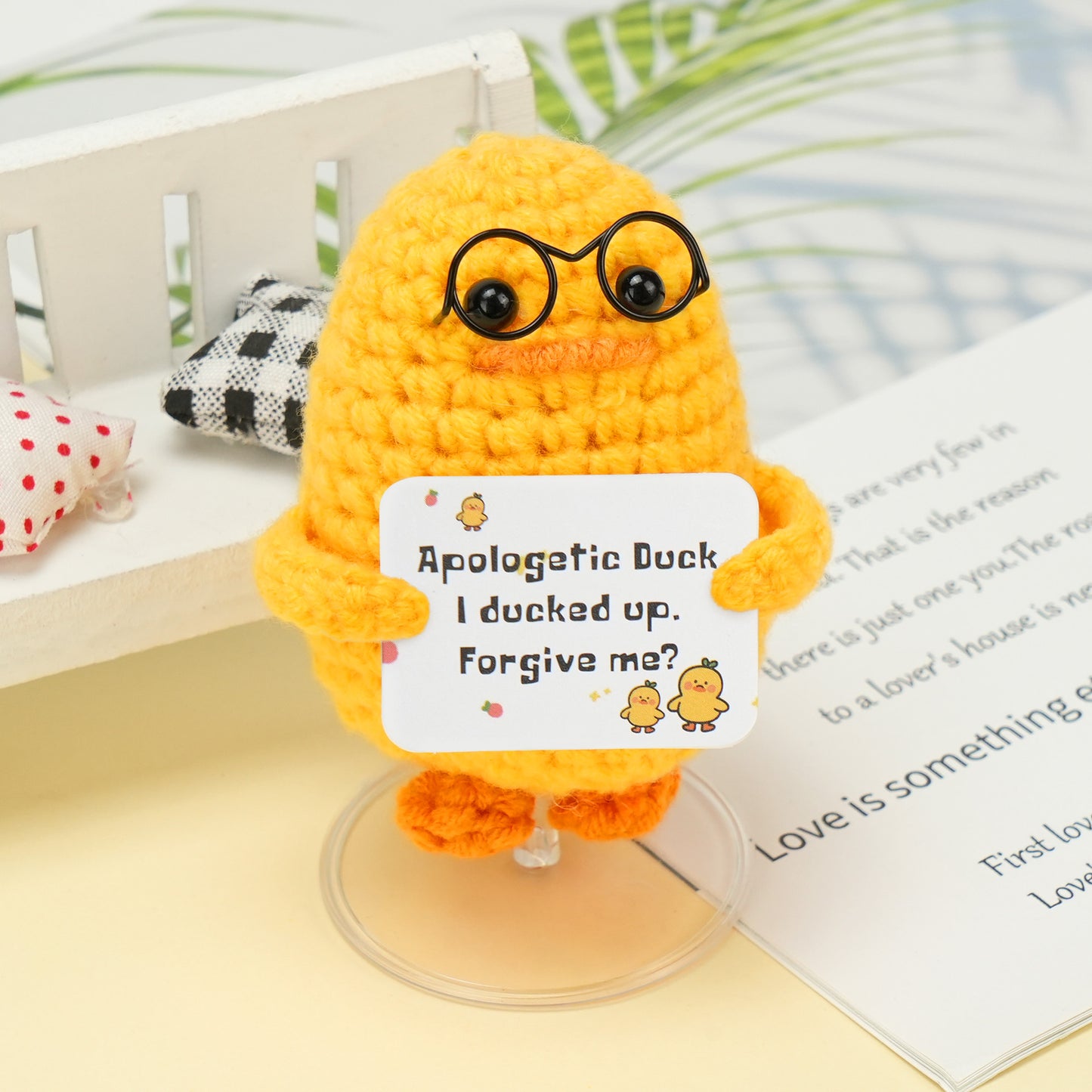 LotFancy Positive Crochet Animals, Emotional Support Crochet Duck Stuffed Animals with Positive Cards, Brithday Inspirational Gifts for Women Men Teens