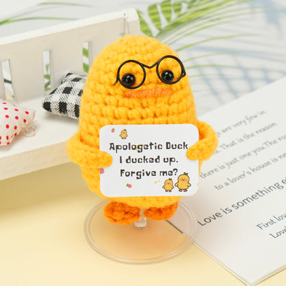 LotFancy Positive Crochet Animals, Emotional Support Crochet Duck Stuffed Animals with Positive Cards, Brithday Inspirational Gifts for Women Men Teens