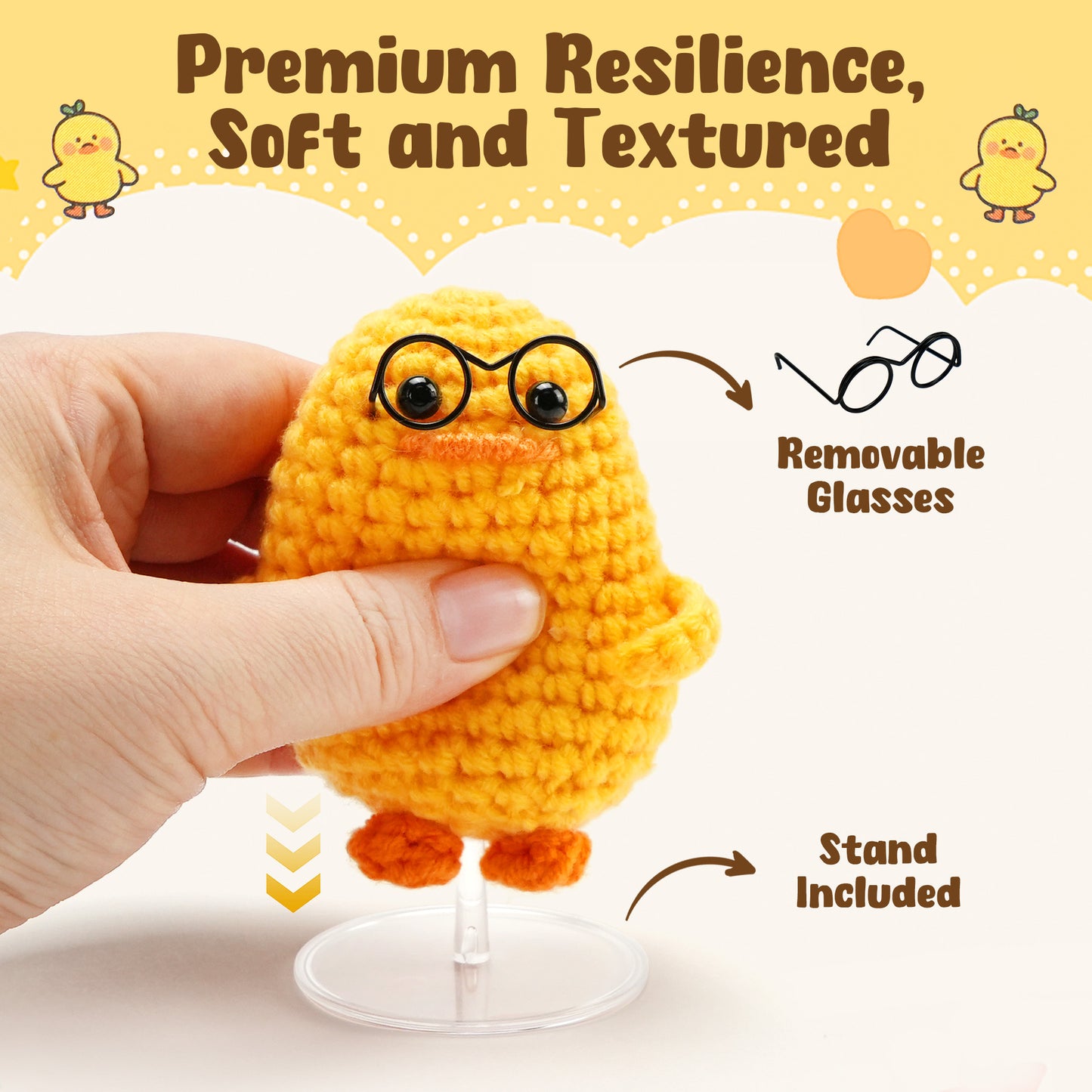 LotFancy Positive Crochet Animals, Emotional Support Crochet Duck Stuffed Animals with Positive Cards, Brithday Inspirational Gifts for Women Men Teens