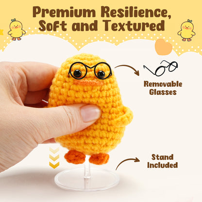 LotFancy Positive Crochet Animals, Emotional Support Crochet Duck Stuffed Animals with Positive Cards, Brithday Inspirational Gifts for Women Men Teens