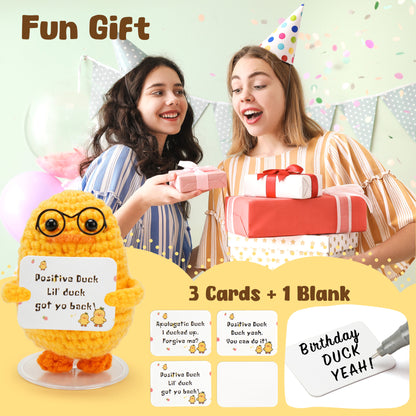 LotFancy Positive Crochet Animals, Emotional Support Crochet Duck Stuffed Animals with Positive Cards, Brithday Inspirational Gifts for Women Men Teens