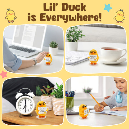 LotFancy Positive Crochet Animals, Emotional Support Crochet Duck Stuffed Animals with Positive Cards, Brithday Inspirational Gifts for Women Men Teens