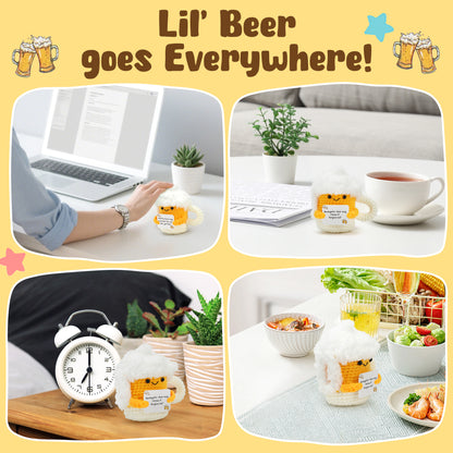 LotFancy Positive Crochet Animals, Emotional Support Crochet Beer Mug Plush with Positive Cards, Mini Funny Brithday Gifts for Women Men Teens
