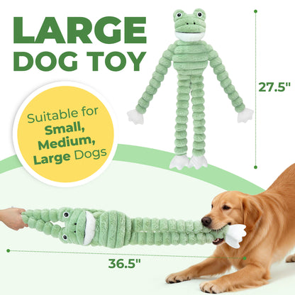Prime Pets Squeaky Dog Toys for Large Dogs, 27” Plush Frog Dog Toy w/Crinkle Paper, Puppy Chew Toys
