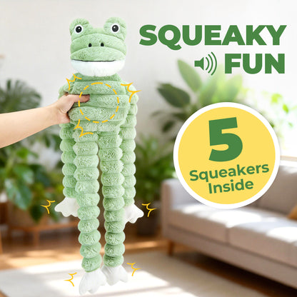 Prime Pets Squeaky Dog Toys for Large Dogs, 27” Plush Frog Dog Toy w/Crinkle Paper, Puppy Chew Toys