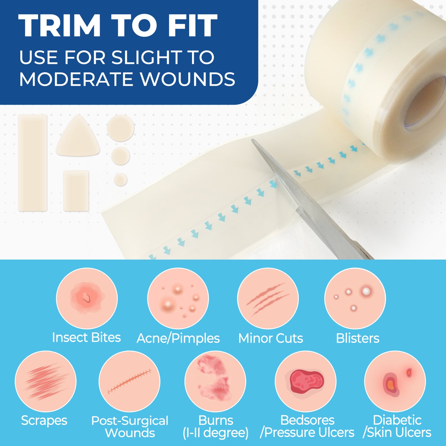 LotFancy Hydrocolloid Roll, 2in x 16ft, Cut to Size Hydrocolloid Bandage, Adhesive Wound Dressing Tape