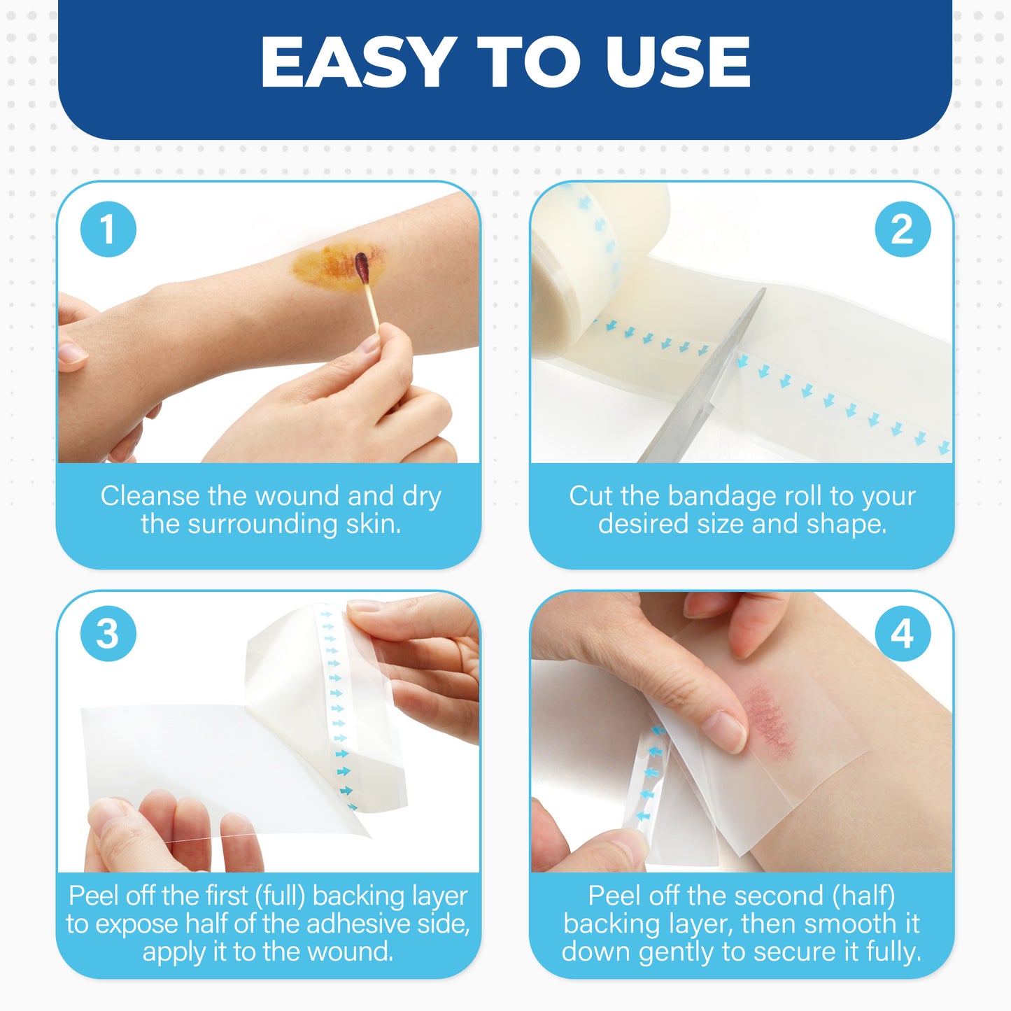 LotFancy Hydrocolloid Roll, 2in x 16ft, Cut to Size Hydrocolloid Bandage, Adhesive Wound Dressing Tape