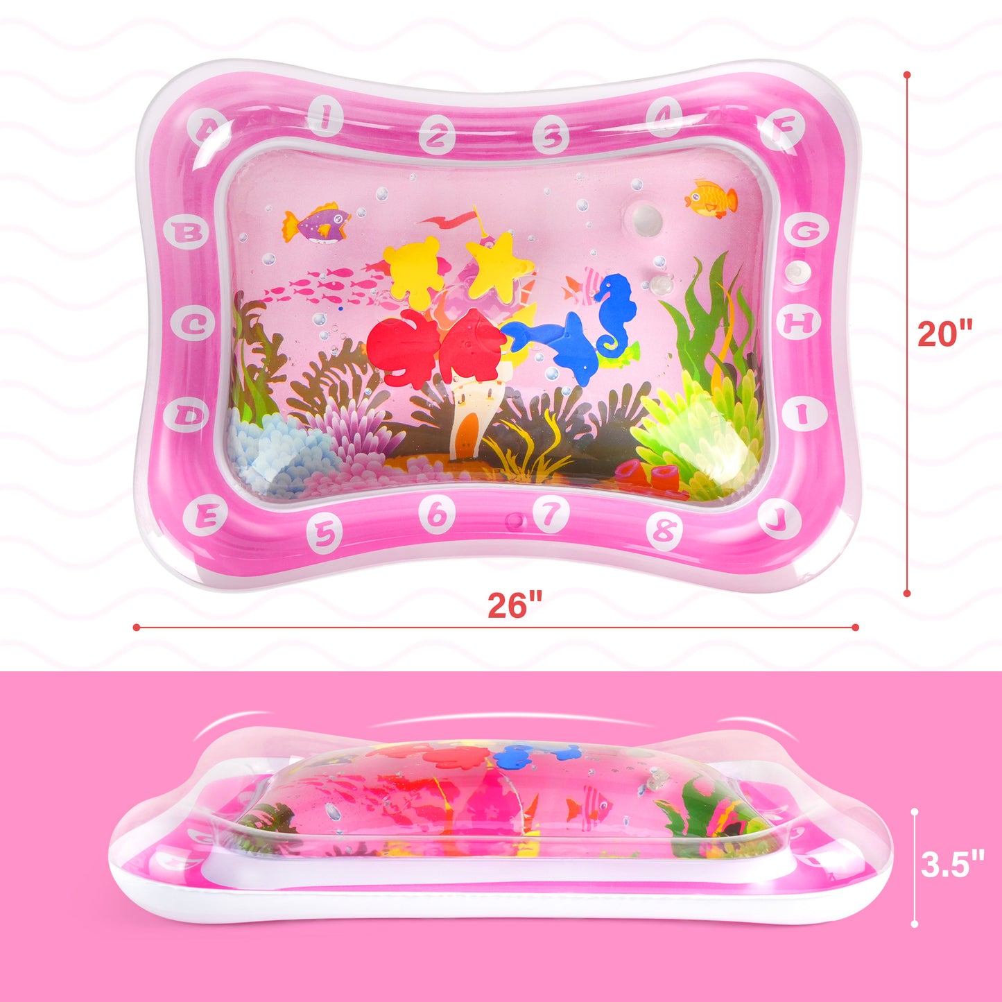 LotFancy Tummy Time Mat, Inflatable Baby Water Play Mat for Infants, Toddler 3 to 12 Months, Pink