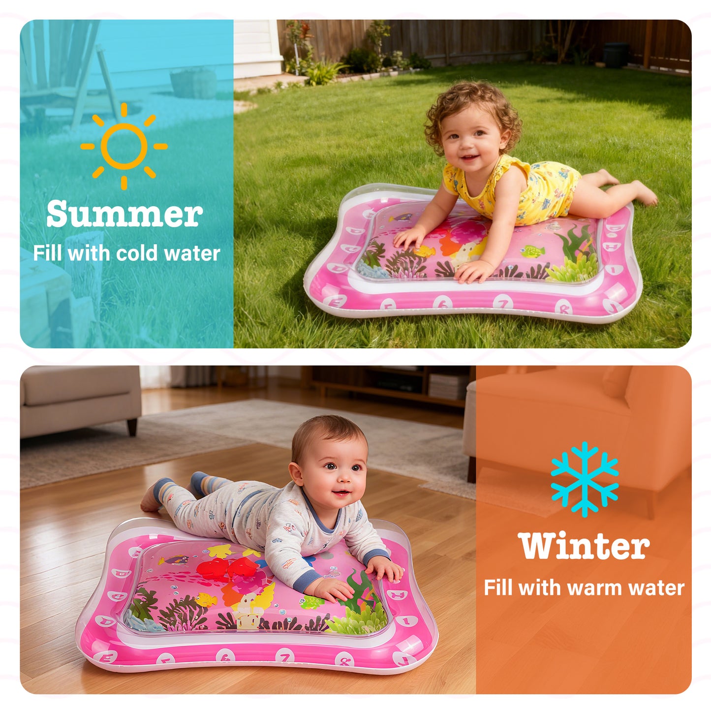 LotFancy Tummy Time Mat, Inflatable Baby Water Play Mat for Infants, Toddler 3 to 12 Months, Pink