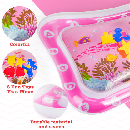 LotFancy Tummy Time Mat, Inflatable Baby Water Play Mat for Infants, Toddler 3 to 12 Months, Pink