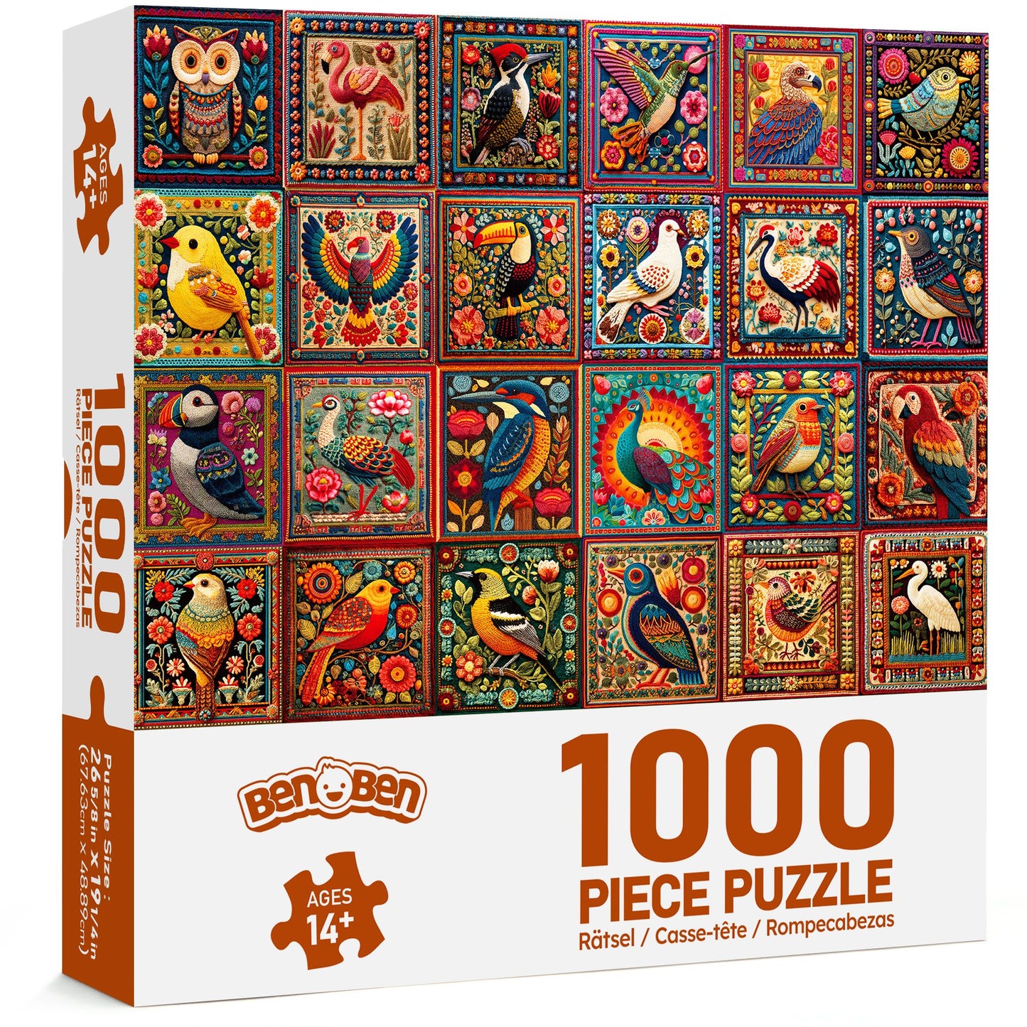 BenBen 1000 Pieces Puzzles For Adults, Cozy Bird Crochet Art,Bird Jigsaw Puzzle with Letters on Back