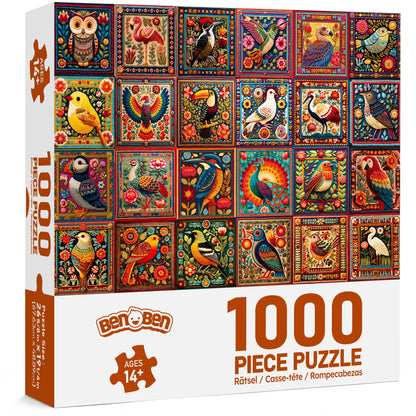 BenBen 1000 Pieces Puzzles For Adults, Cozy Bird Crochet Art,Bird Jigsaw Puzzle with Letters on Back