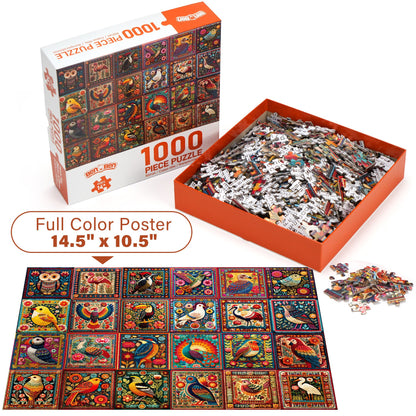 BenBen 1000 Pieces Puzzles For Adults, Cozy Bird Crochet Art,Bird Jigsaw Puzzle with Letters on Back