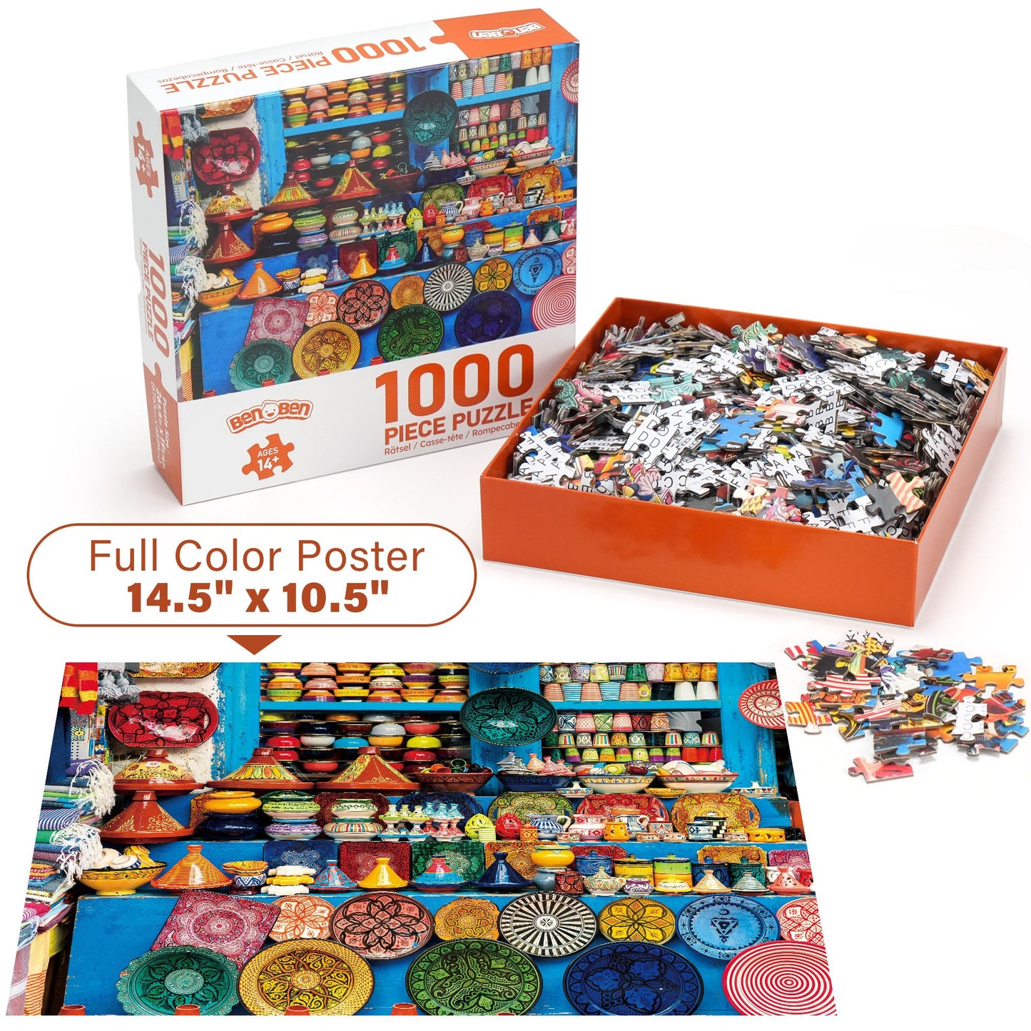 BenBen 1000 Pieces Puzzles For Adults, Vibrant Ceramics Shop, Challenging Artistic Jigsaw Puzzle