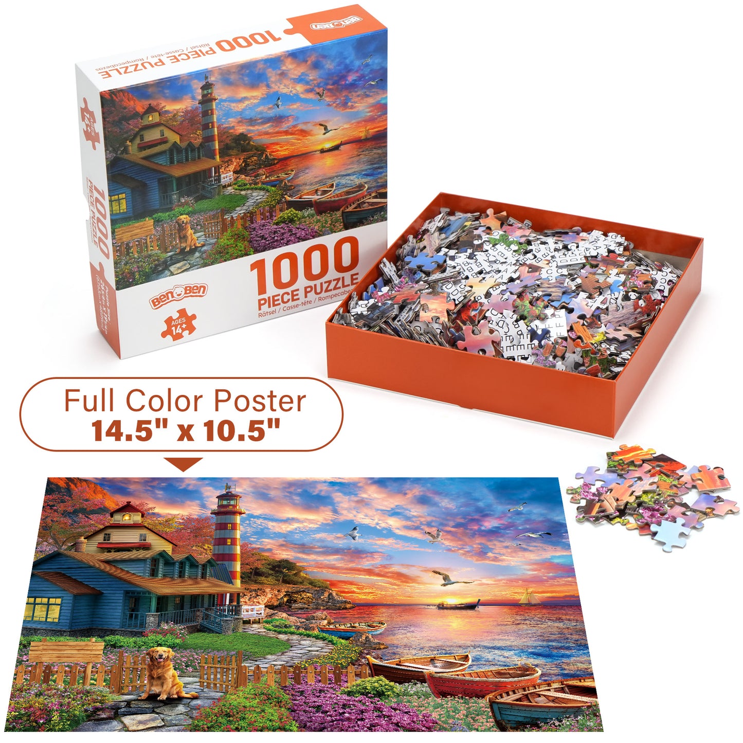 BenBen 1000 Pieces Puzzles For Adults, Scenic Sunset Harbor, Challenging Landscape Jigsaw Puzzle