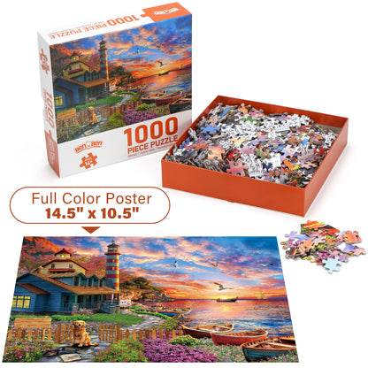 BenBen 1000 Pieces Puzzles For Adults, Scenic Sunset Harbor, Challenging Landscape Jigsaw Puzzle
