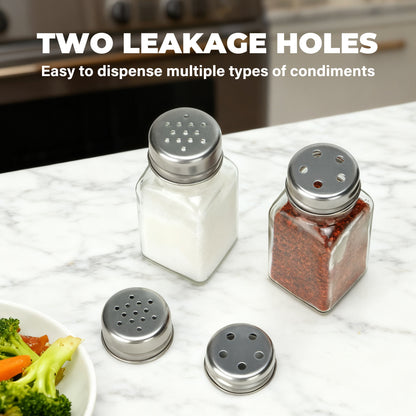 LotFancy Farmhouse Salt and Pepper Shakers Set with Lid, Glass Bottles with Galvanized Caddy Holder