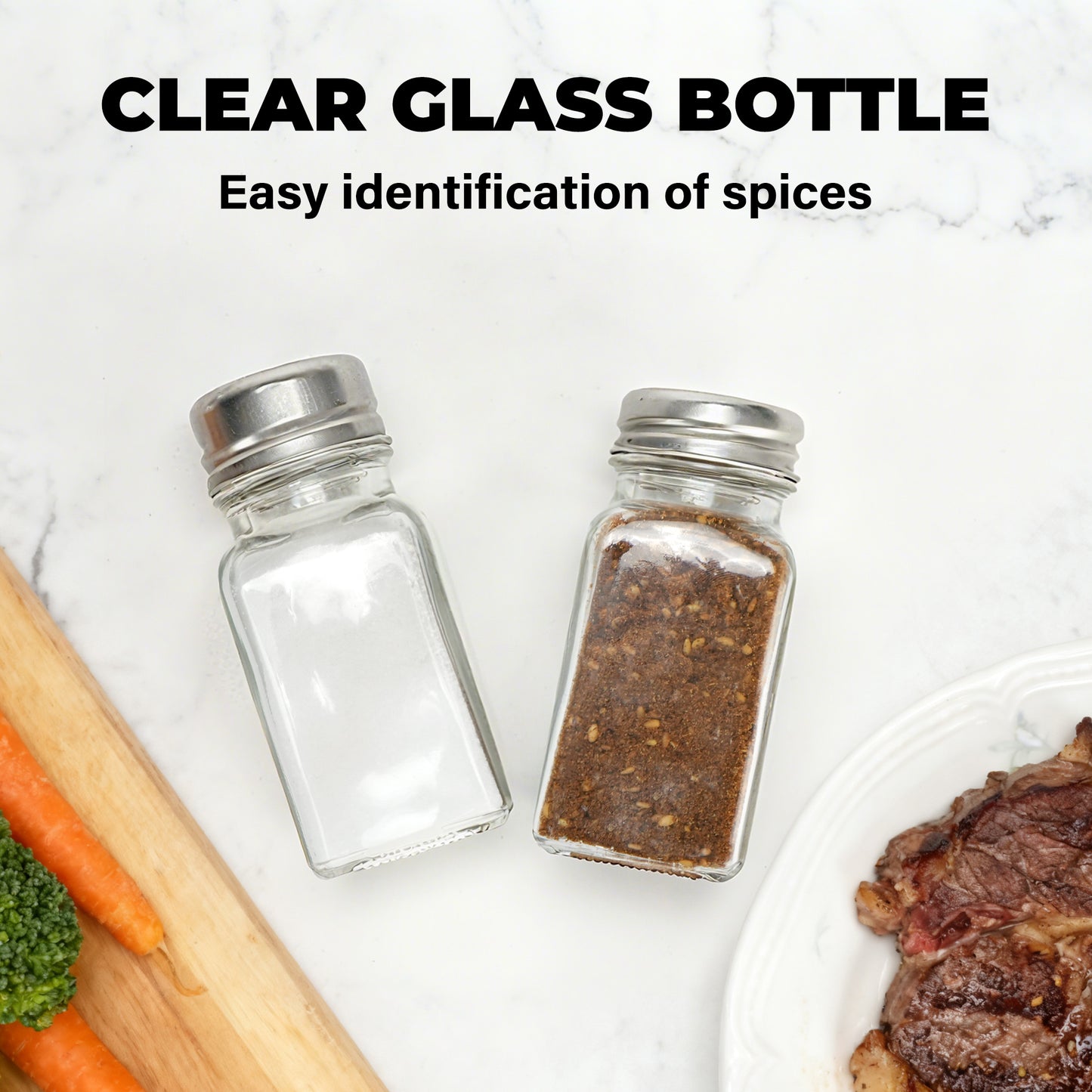 LotFancy Farmhouse Salt and Pepper Shakers Set with Lid, Glass Bottles with Galvanized Caddy Holder