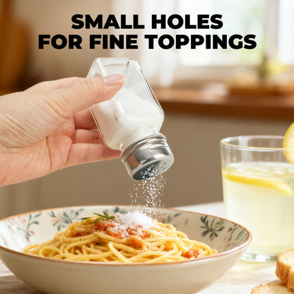 LotFancy Farmhouse Salt and Pepper Shakers Set with Lid, Glass Bottles with Galvanized Caddy Holder