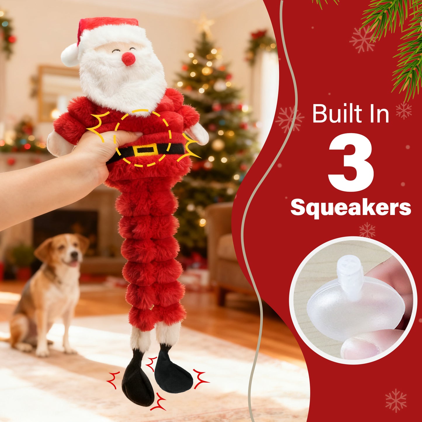 Prime Pets Christmas Dog Toys, 26" Large Plush Squeaky Dog Toys,Stuffed Crinkle Santa Puppy Chew Toy
