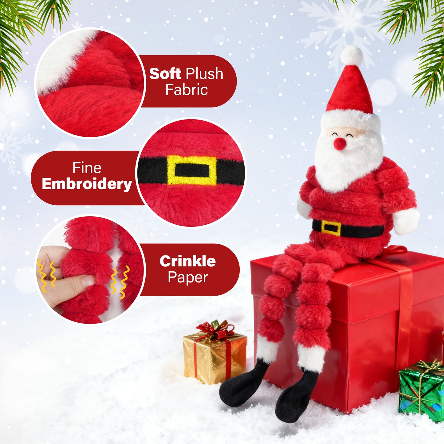 Prime Pets Christmas Dog Toys, 26" Large Plush Squeaky Dog Toys,Stuffed Crinkle Santa Puppy Chew Toy