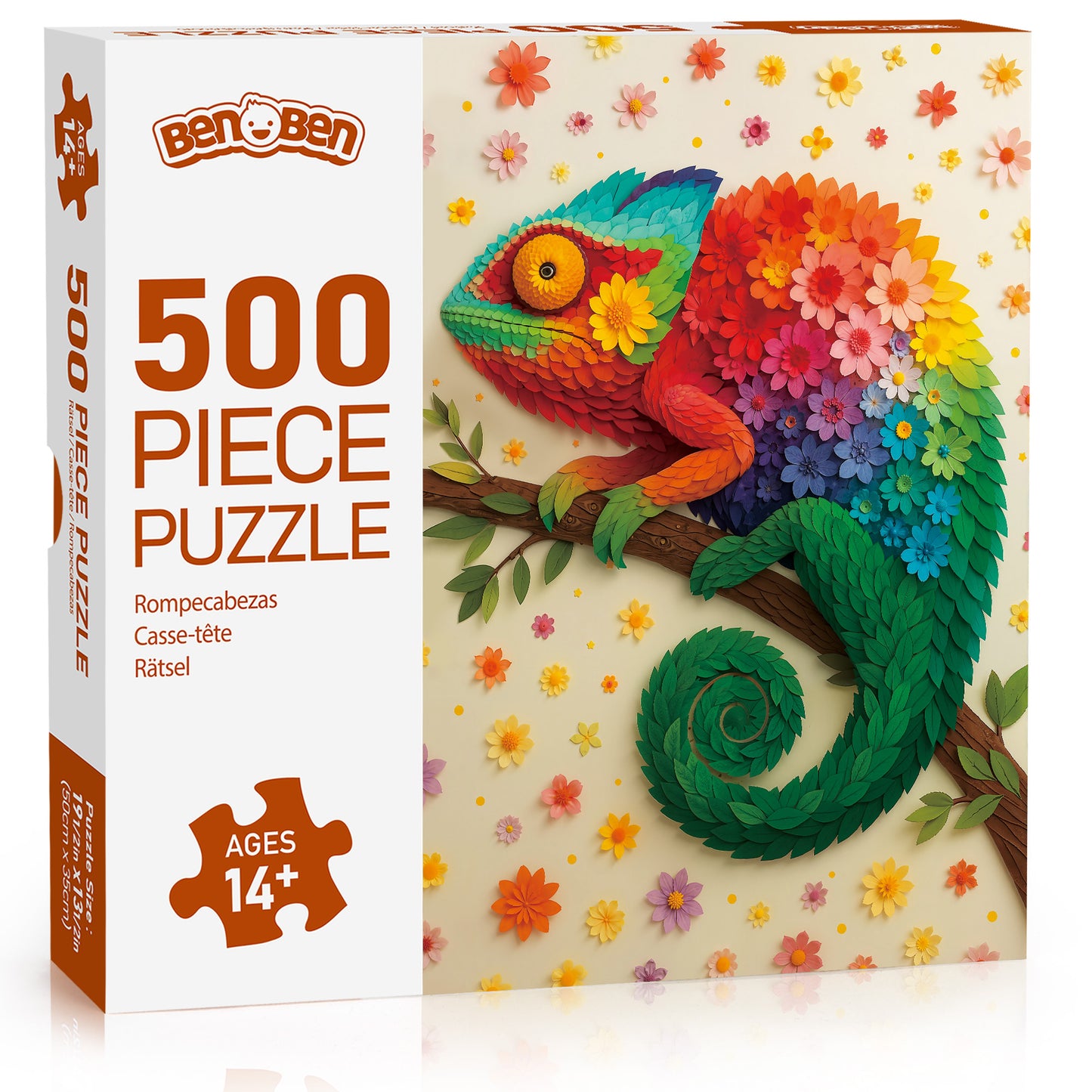 BenBen Puzzles for Adults 500 Pieces, Floral Chameleon Jigsaw Puzzles, 19.5 in x 13.5 in