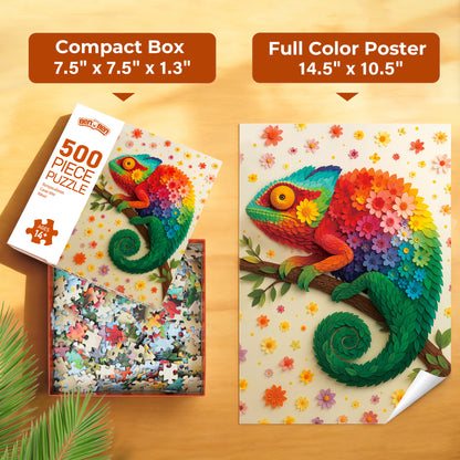BenBen Puzzles for Adults 500 Pieces, Floral Chameleon Jigsaw Puzzles, 19.5 in x 13.5 in