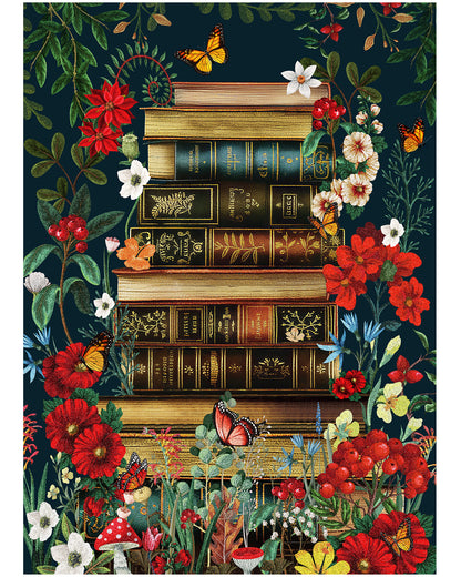 BenBen 1000 Pieces Puzzles for Adults, Vintage Books and Wildflower Jigsaw Puzzle Letters on Back