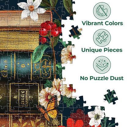 BenBen 1000 Pieces Puzzles for Adults, Vintage Books and Wildflower Jigsaw Puzzle Letters on Back