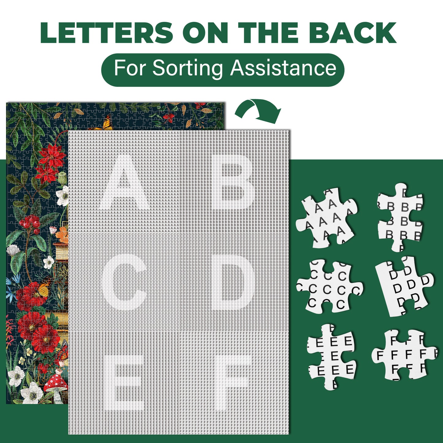 BenBen 1000 Pieces Puzzles for Adults, Vintage Books and Wildflower Jigsaw Puzzle Letters on Back