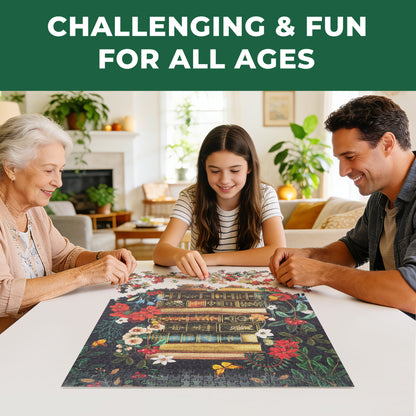 BenBen 1000 Pieces Puzzles for Adults, Vintage Books and Wildflower Jigsaw Puzzle Letters on Back