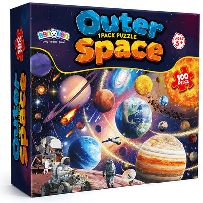 BenBen 100 Pcs Outer Space Jigsaw Puzzles for Kids 4-8, 15.75" x 11.81"