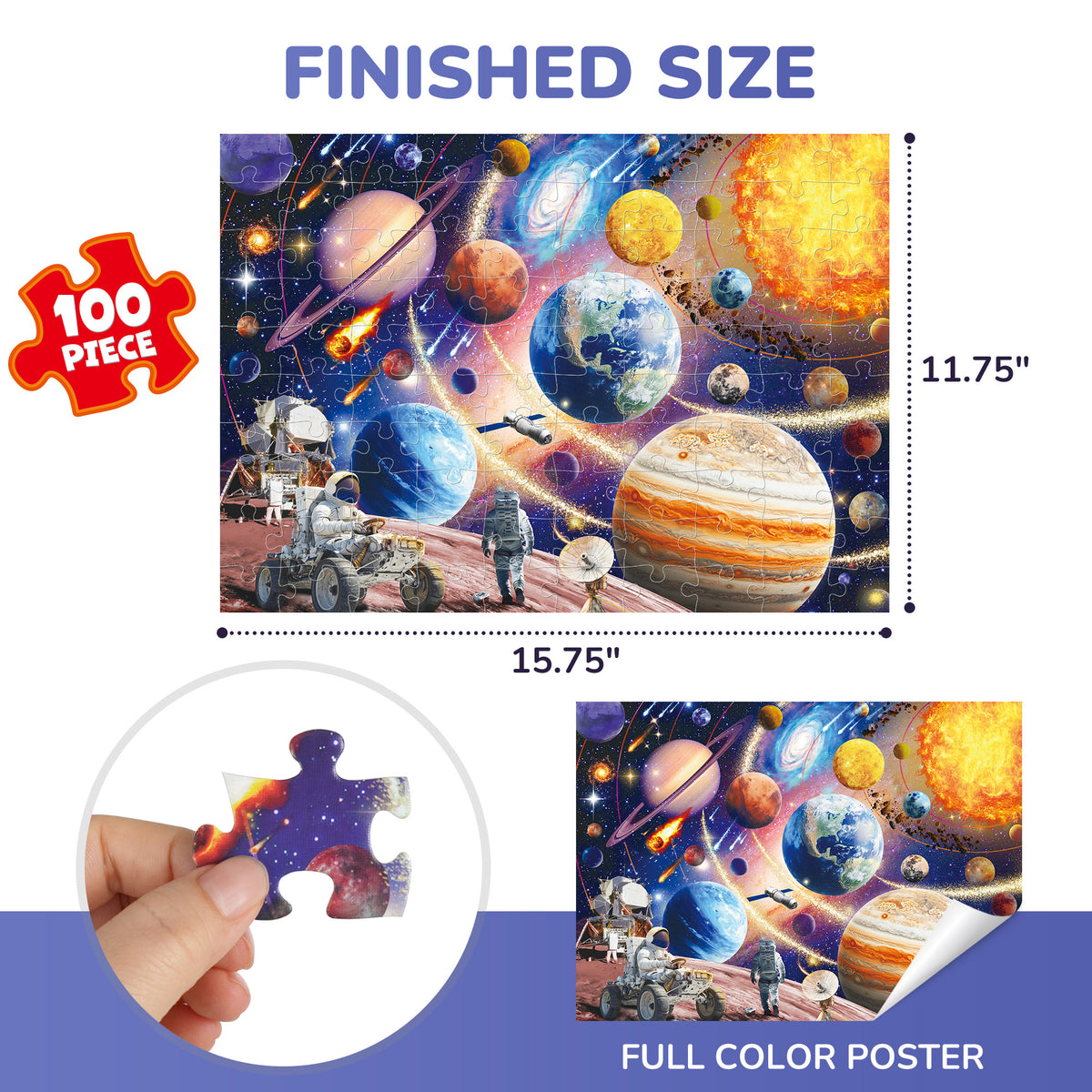 BenBen 100 Pcs Outer Space Jigsaw Puzzles for Kids 4-8, 15.75" x 11.81"