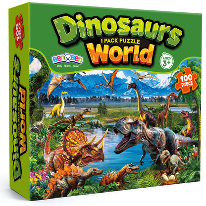 BenBen 100 Piece Puzzles for Kids 4-8, Dinosaur Jigsaw Puzzles for Toddlers 3-5