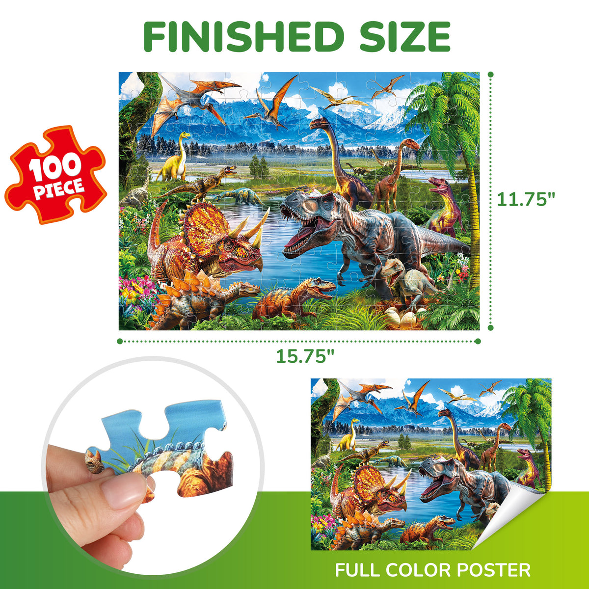 BenBen 100 Piece Puzzles for Kids 4-8, Dinosaur Jigsaw Puzzles for Toddlers 3-5