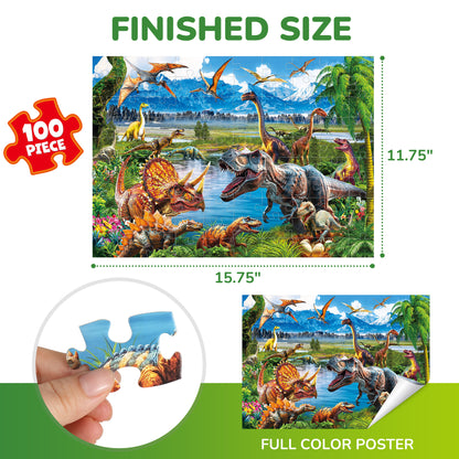 BenBen 100 Piece Puzzles for Kids 4-8, Dinosaur Jigsaw Puzzles for Toddlers 3-5