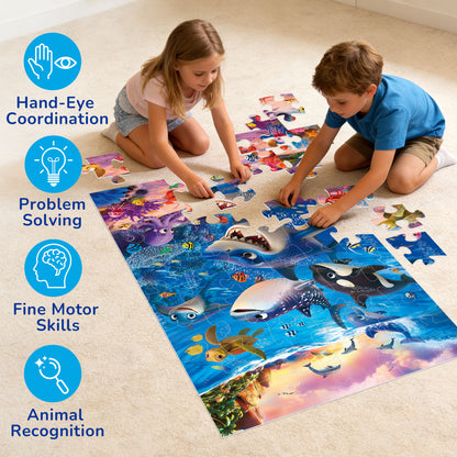 BenBen Floor Puzzles for Kids 3-6, 48 Piece Underwater Ocean Large Jigsaw Puzzles for Toddlers 2-4