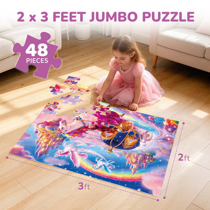 BenBen Floor Puzzles for Kids Ages 3-6, 48 Piece Unicorn Large Jigsaw Puzzles for Toddlers 2-4