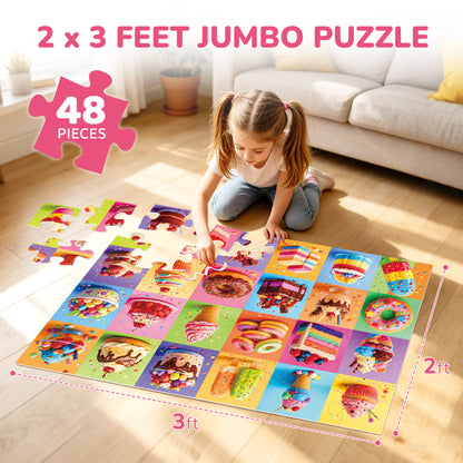 BenBen Floor Puzzles for Kids 3-6, Dessert Party, 48 Piece Large Jigsaw Puzzles for Toddlers 2-4