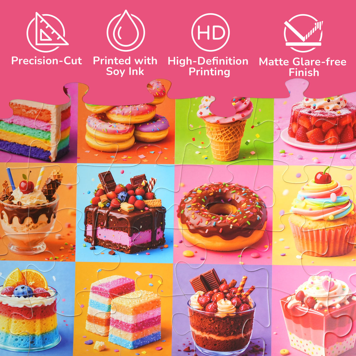 BenBen Floor Puzzles for Kids 3-6, Dessert Party, 48 Piece Large Jigsaw Puzzles for Toddlers 2-4