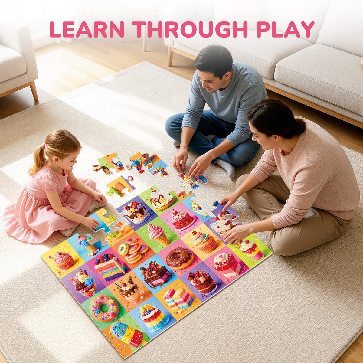 BenBen Floor Puzzles for Kids 3-6, Dessert Party, 48 Piece Large Jigsaw Puzzles for Toddlers 2-4