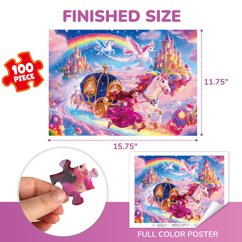 BenBen 100 Piece Jigsaw Puzzles for Kids 4-8, Princess and Unicorn Puzzle Toys for Girls, Boys