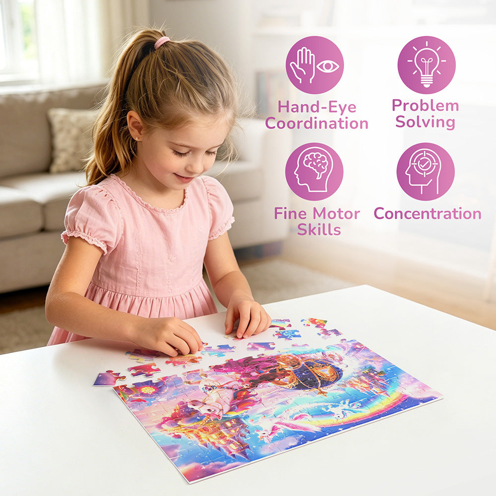 BenBen 100 Piece Jigsaw Puzzles for Kids 4-8, Princess and Unicorn Puzzle Toys for Girls, Boys