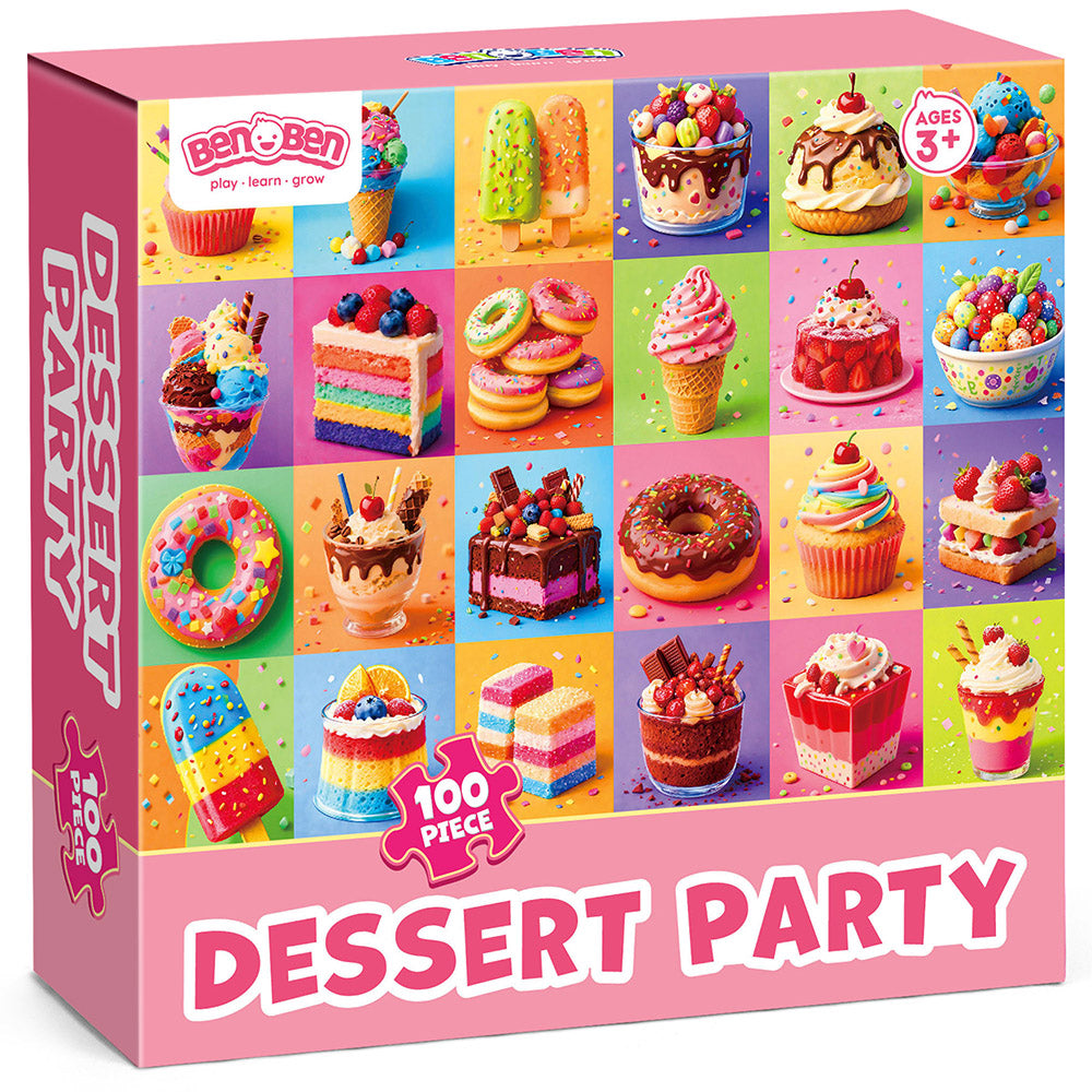 BenBen 100 Piece Puzzles for Kids 4-8, Rainbow Dessert Party, Jigsaw Puzzles for 5-7 year old