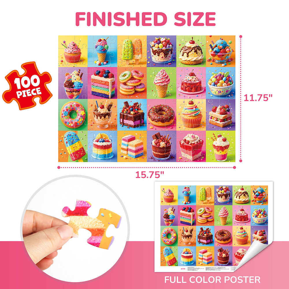 BenBen 100 Piece Puzzles for Kids 4-8, Rainbow Dessert Party, Jigsaw Puzzles for 5-7 year old
