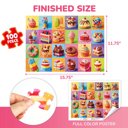 BenBen 100 Piece Puzzles for Kids 4-8, Rainbow Dessert Party, Jigsaw Puzzles for 5-7 year old