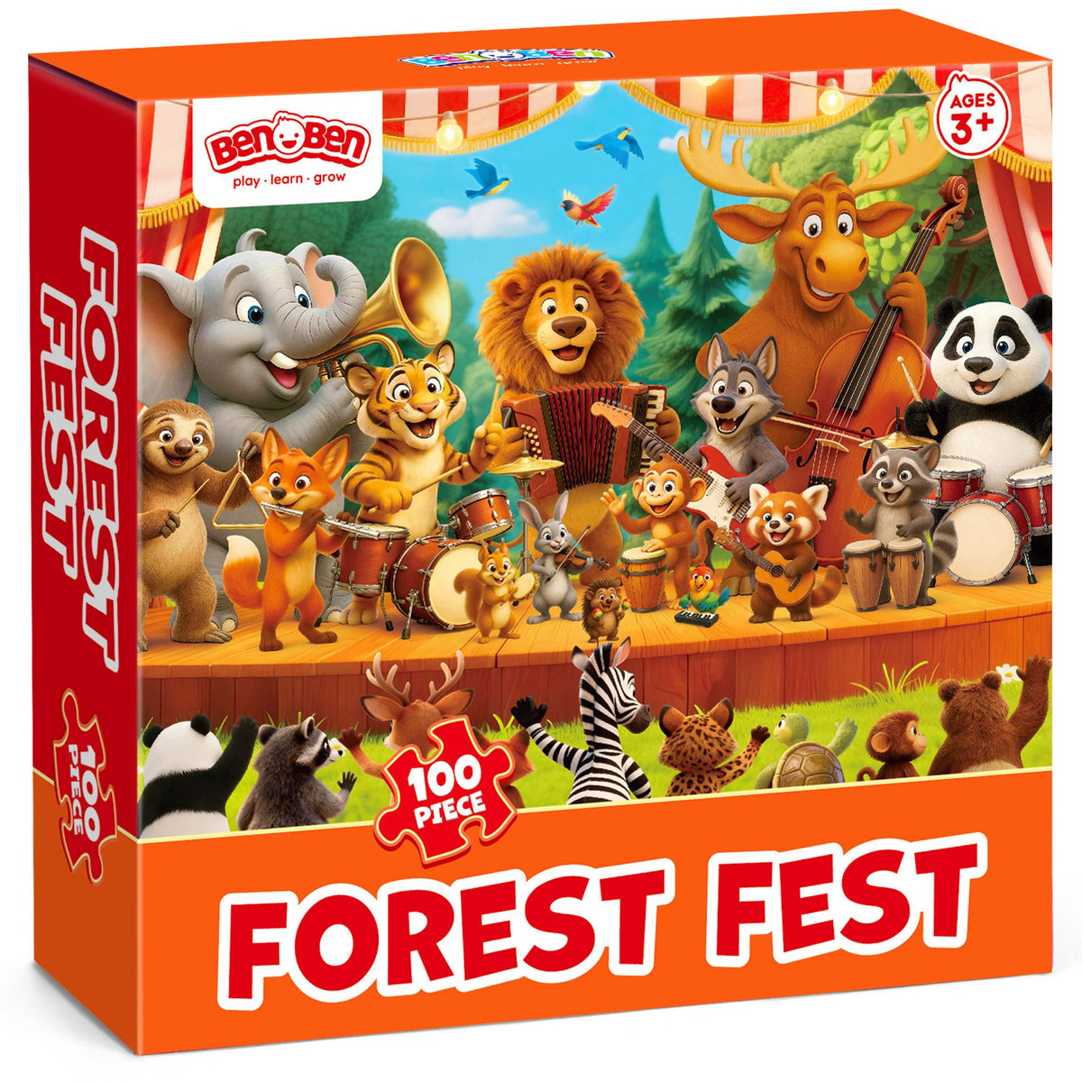 BenBen 100 Piece Puzzles for Kids 4-8, Forest Music Festival, Jigsaw Puzzles for 5-7 years old